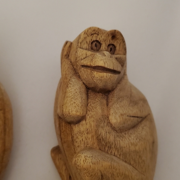 3 Wise Monkeys Vintage Wood Hand Carved See No Evil Hear No Evil Speak No Evil - Picture 3 of 10